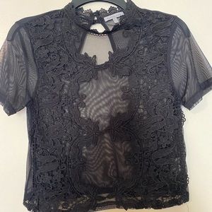 Sheer mesh top with lace detailing